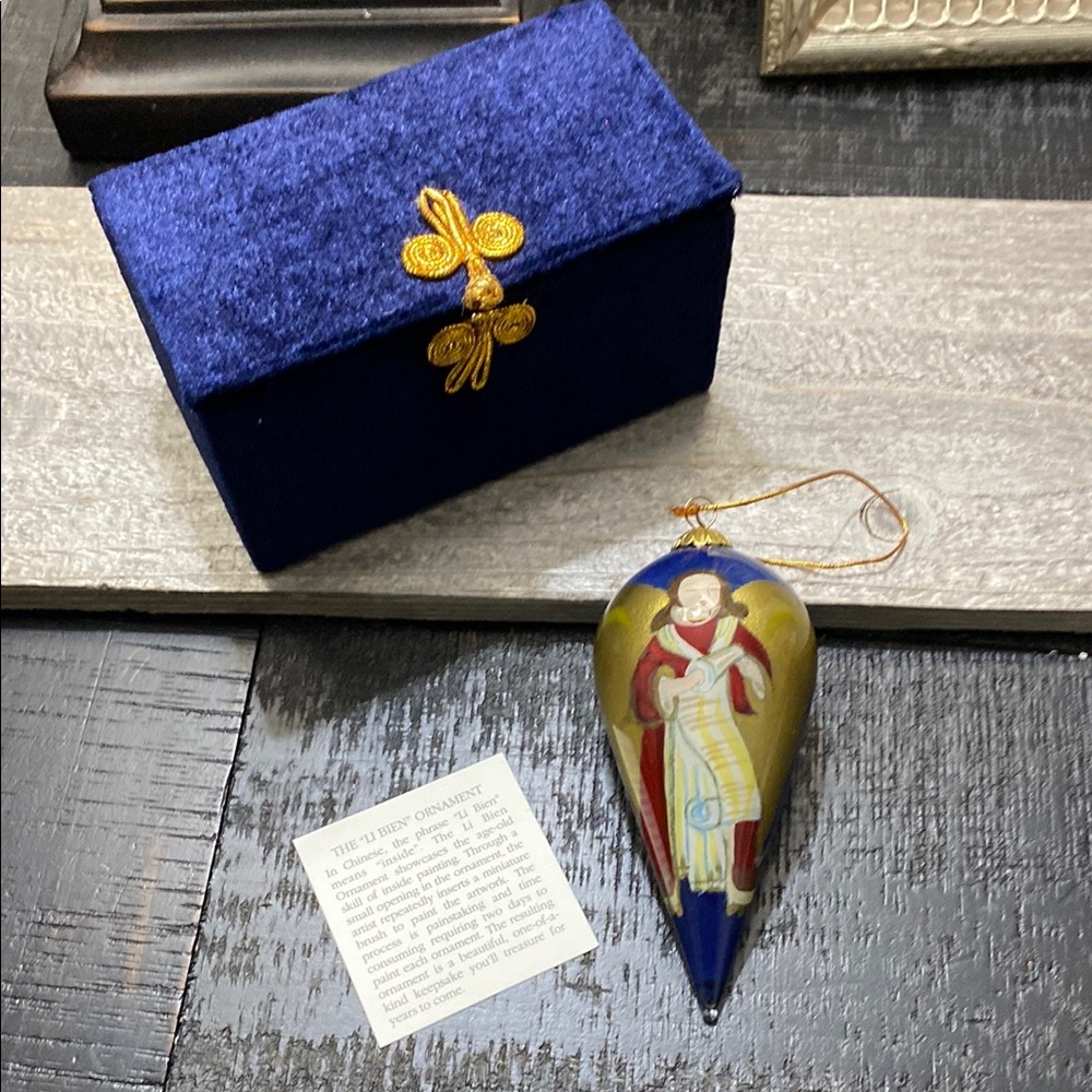 Vintage 2000 Pier 1 Li Bien Teardrop Angel Ornament In Original Velvet Box!